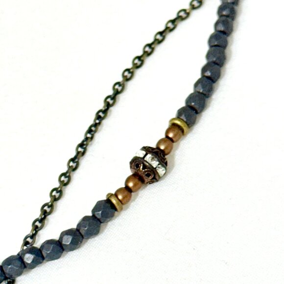 Layered Tiny Maltese Cross Necklace w/Crystal Beads/Rhinestone Accents - Picture 3 of 4